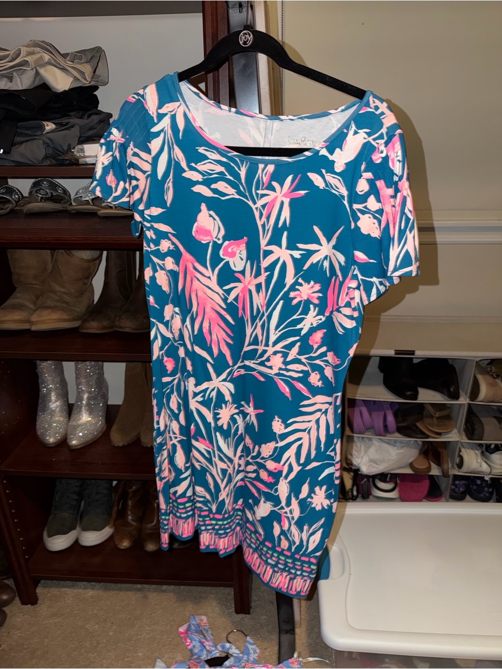Lilly Pulitzer Floral Teal and Pink Short-Sleeve Women’s Dress